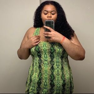 Plus Neon Green cheetah print midi dress
